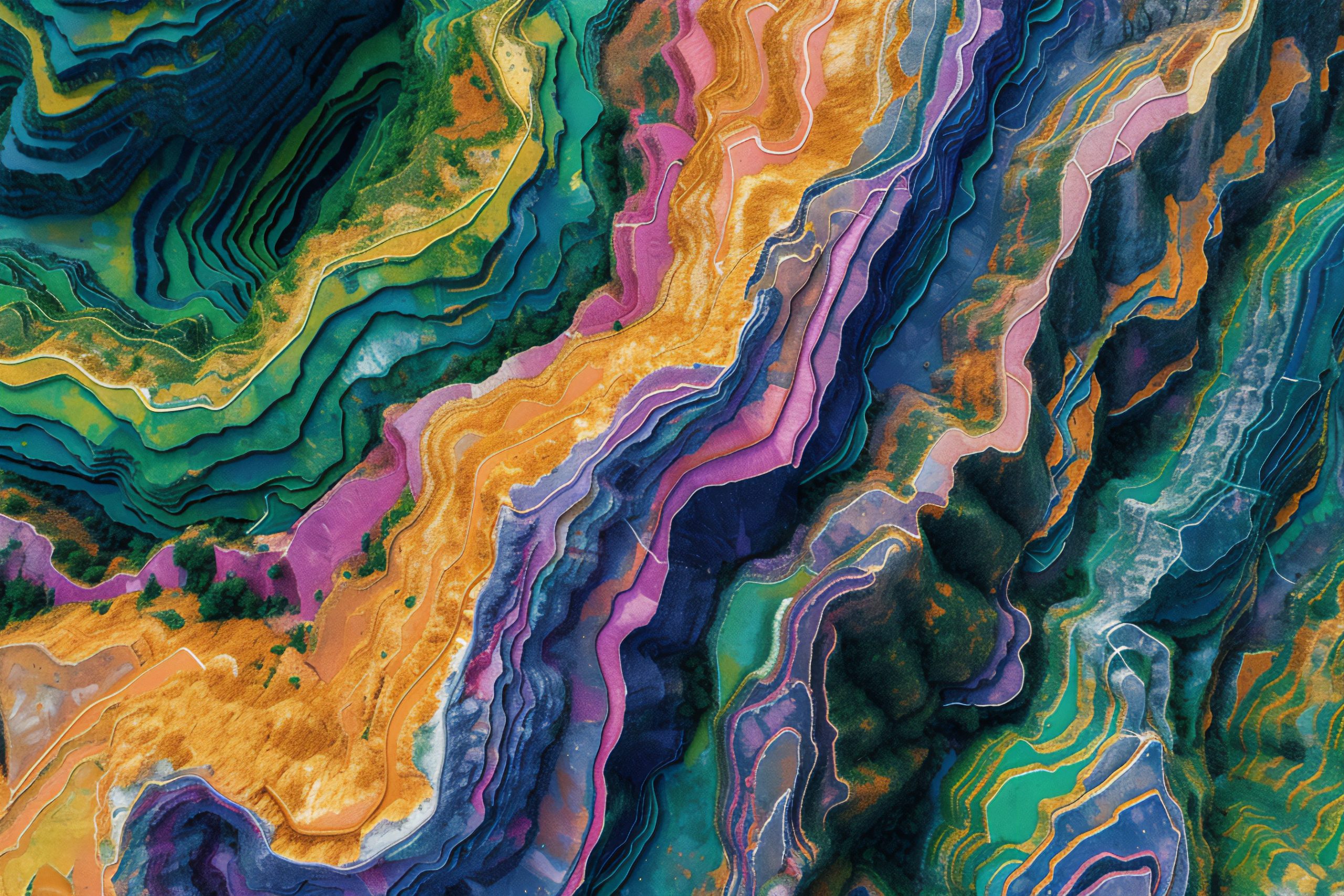 Abstract layered terrain artwork representing the complexity, growth, and interconnected experiences within relationships.